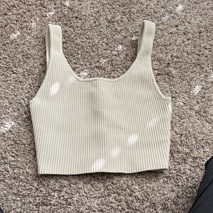 Elegant Cream Ribbed Crop Top